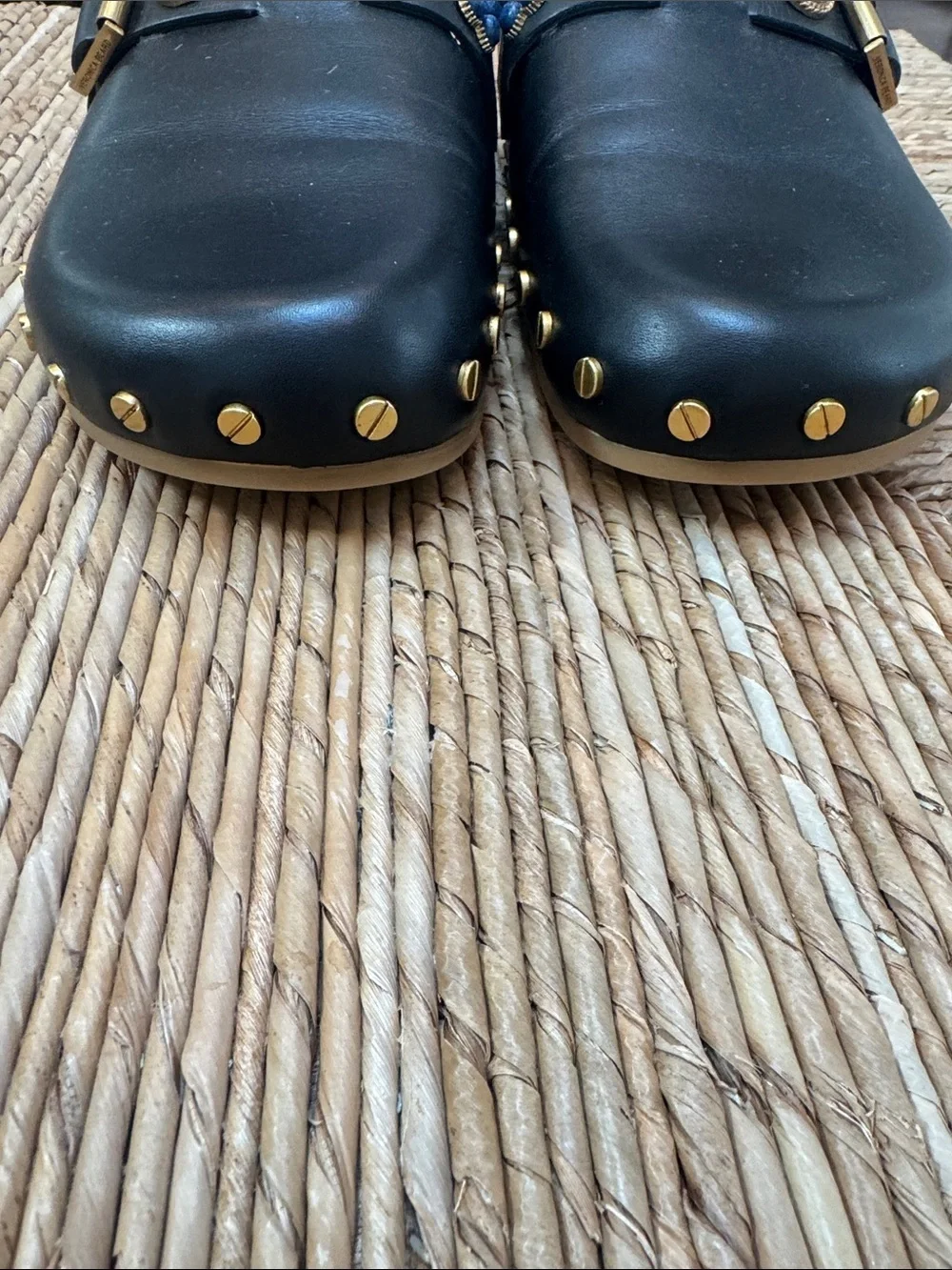 Veronica Beard Fern Black Leather Studded Mule Clogs Embellished Charms 8